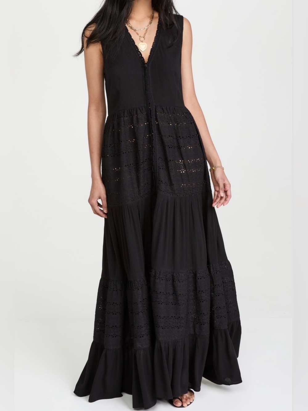 Playa Lucia Eyelet Maxi Dress Black Size Medium